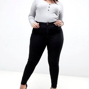asos design curve high waisted black skinny jeans